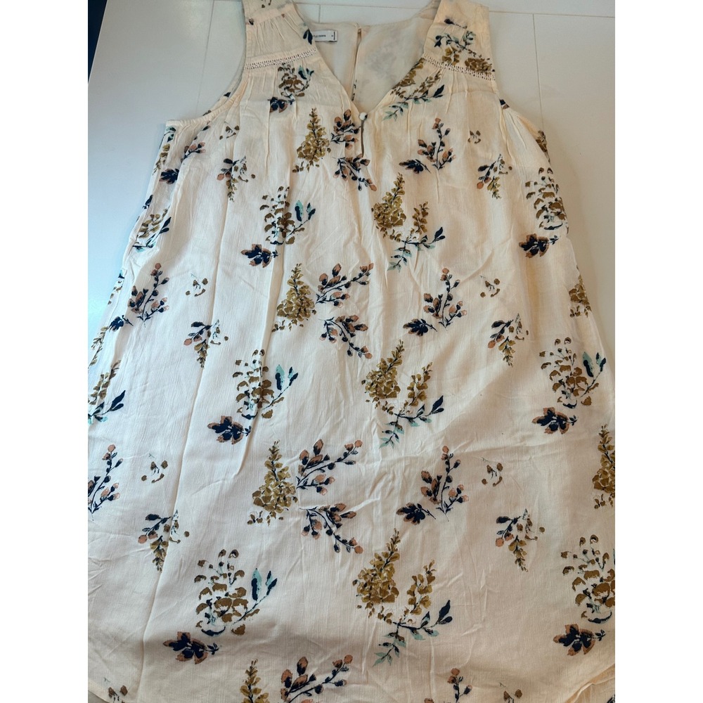 Gentle Fawn Floral Shift Dress Womens Small Cream Boho Crochet V-Neck Sleeveless